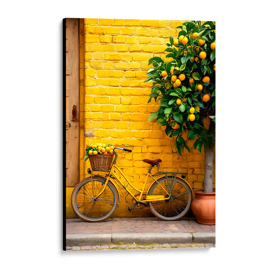 CUADRO DE MADERA SIN MARCO PAISAJE PARED BICICLETA AMARILLA