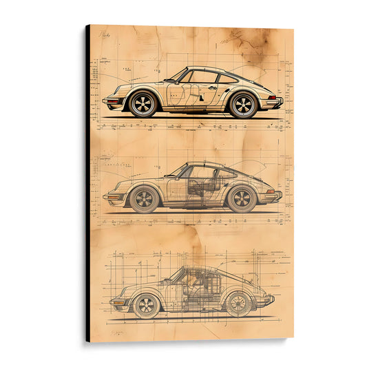 CUADRO DE MADERA SIN MARCO BOCETOS MEDIDAS AUTO 911 1988