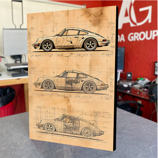 CUADRO DE MADERA SIN MARCO BOCETOS MEDIDAS AUTO 911 1988