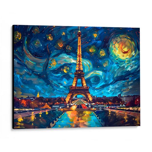 CUADRO DE MADERA SIN MARCO TORRE EIFEL TIPO NOCHE ESTRELLADA