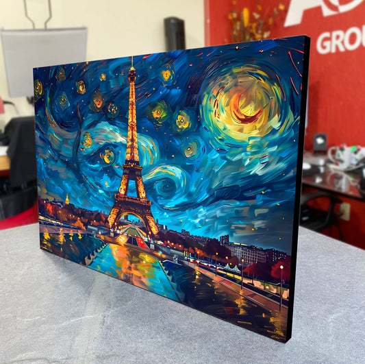 CUADRO DE MADERA SIN MARCO TORRE EIFEL TIPO NOCHE ESTRELLADA