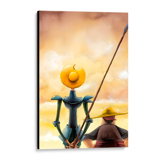 CUADRO DE MADERA SIN MARCO DON QUIJOTE Y SANCHO PANZA ACUARELA