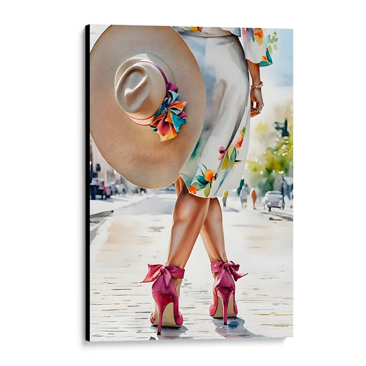 CUADRO DE MADERA SIN MARCO ILUSTRACIÓN MUJER TACONES ROSAS