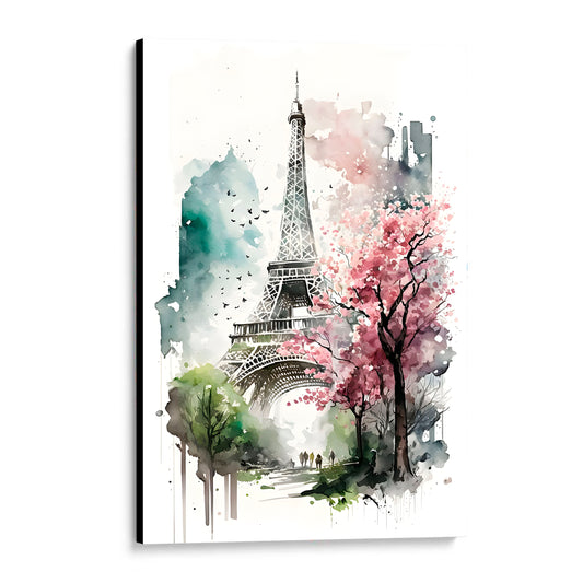 CUADRO DE MADERA SIN MARCO PAISAJE PARIS EIFFEL ACUARELA