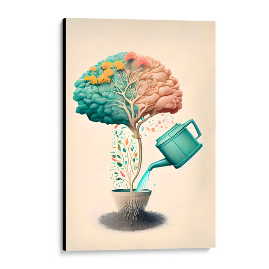 CUADRO DE MADERA SIN MARCO PSICOLOGIA REGAR CEREBRO ACUARELA