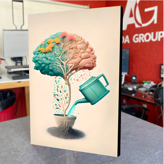 CUADRO DE MADERA SIN MARCO PSICOLOGIA REGAR CEREBRO ACUARELA