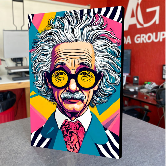 CUADRO DE MADERA SIN MARCO ALBERT EINSTEIN COLORES POP ART