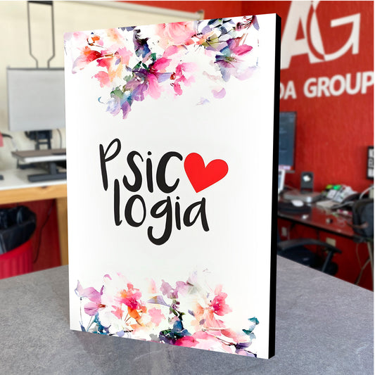 CUADRO DE MADERA SIN MARCO PSICOLOGÍA CORAZÓN Y FLORES